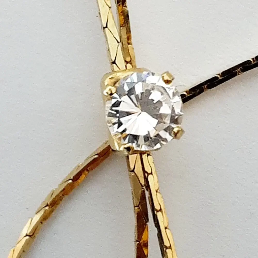 Vintage Barely There Gold Tone Herringbone Chain Wrap Bracelet Clear Rhinestone
